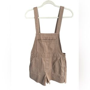 WeWoreWhat Pinstripe Overall Shorts Brown Medium Slit Leg 100% Cotton